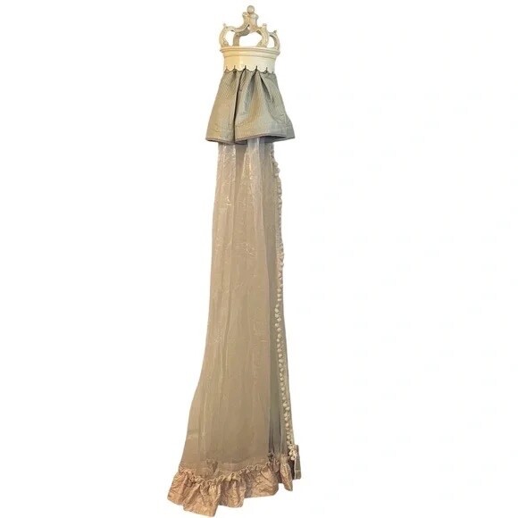 Elegant Handcrafted Teester Bed Crown Canopy Cream Multi With Drapes