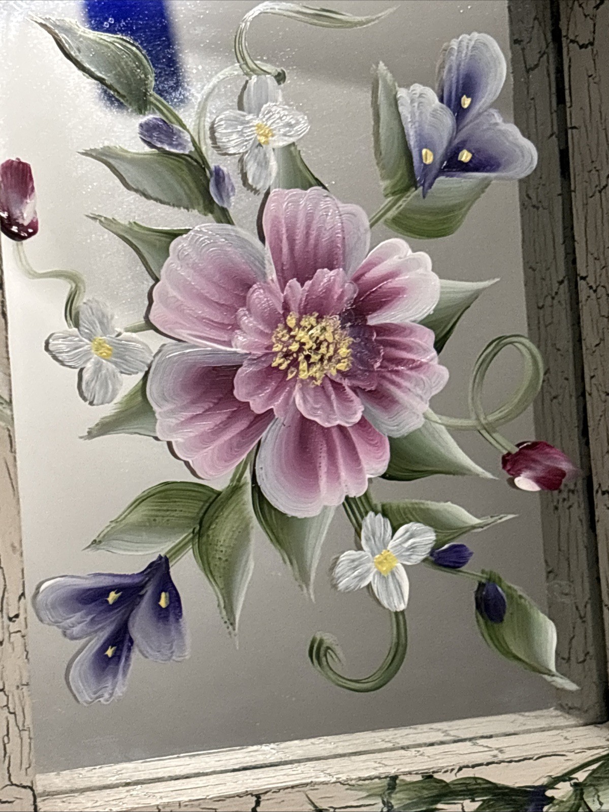 Shabby Chic Hand Made Hand Painted Floral Wood Framed Wall Mirror 7 x 5.75 in