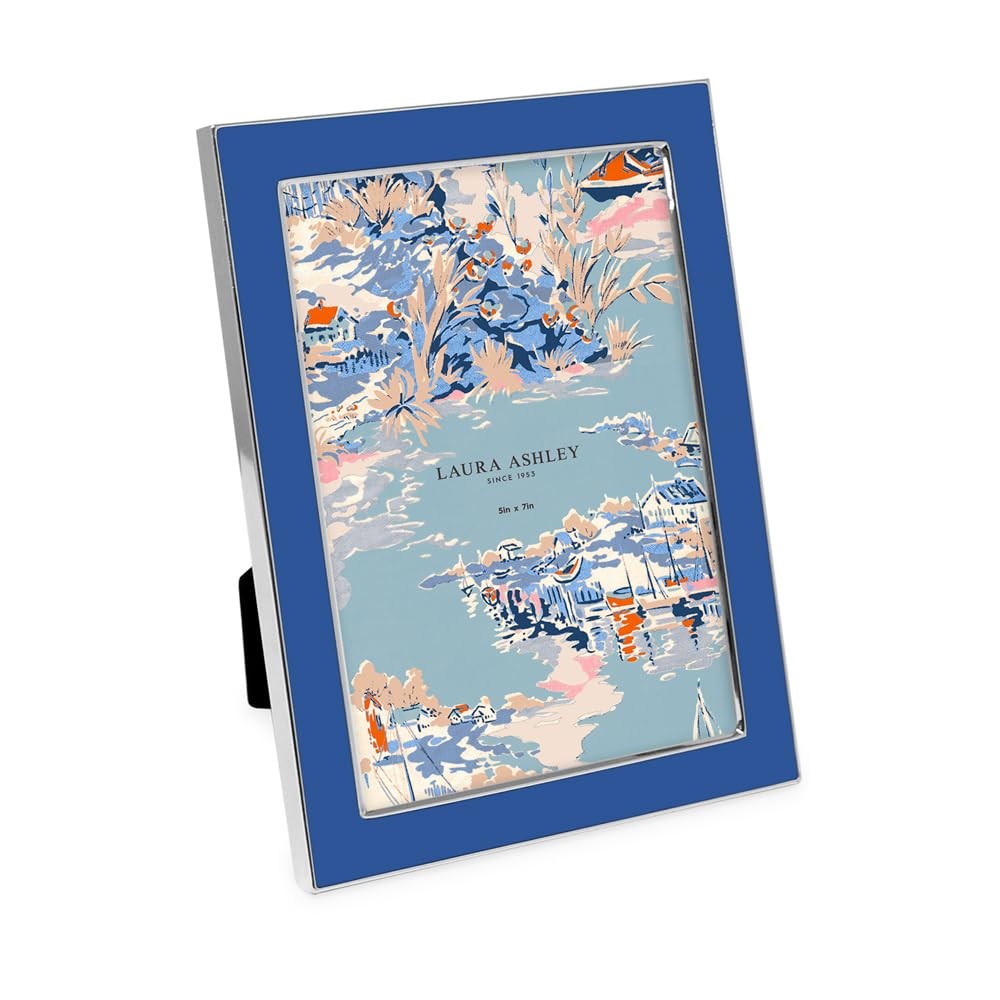 Laura Ashley 5×7 Riverside Blue Enamel Picture Frame, Silver Metal Edge with …