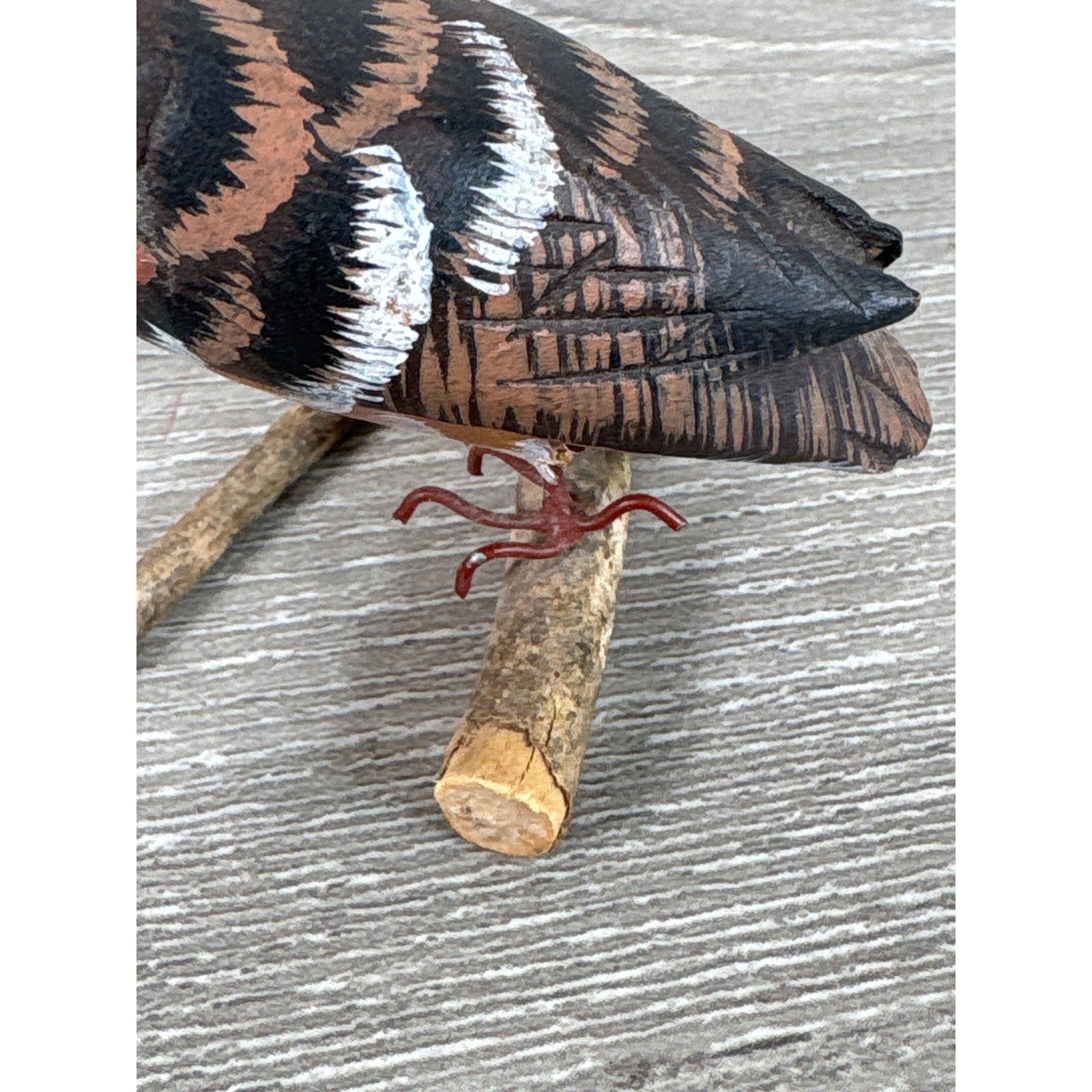 Vintage Hand Carved Wooden Owl Figurine Miniature Folk Art Bird on Twig Perch