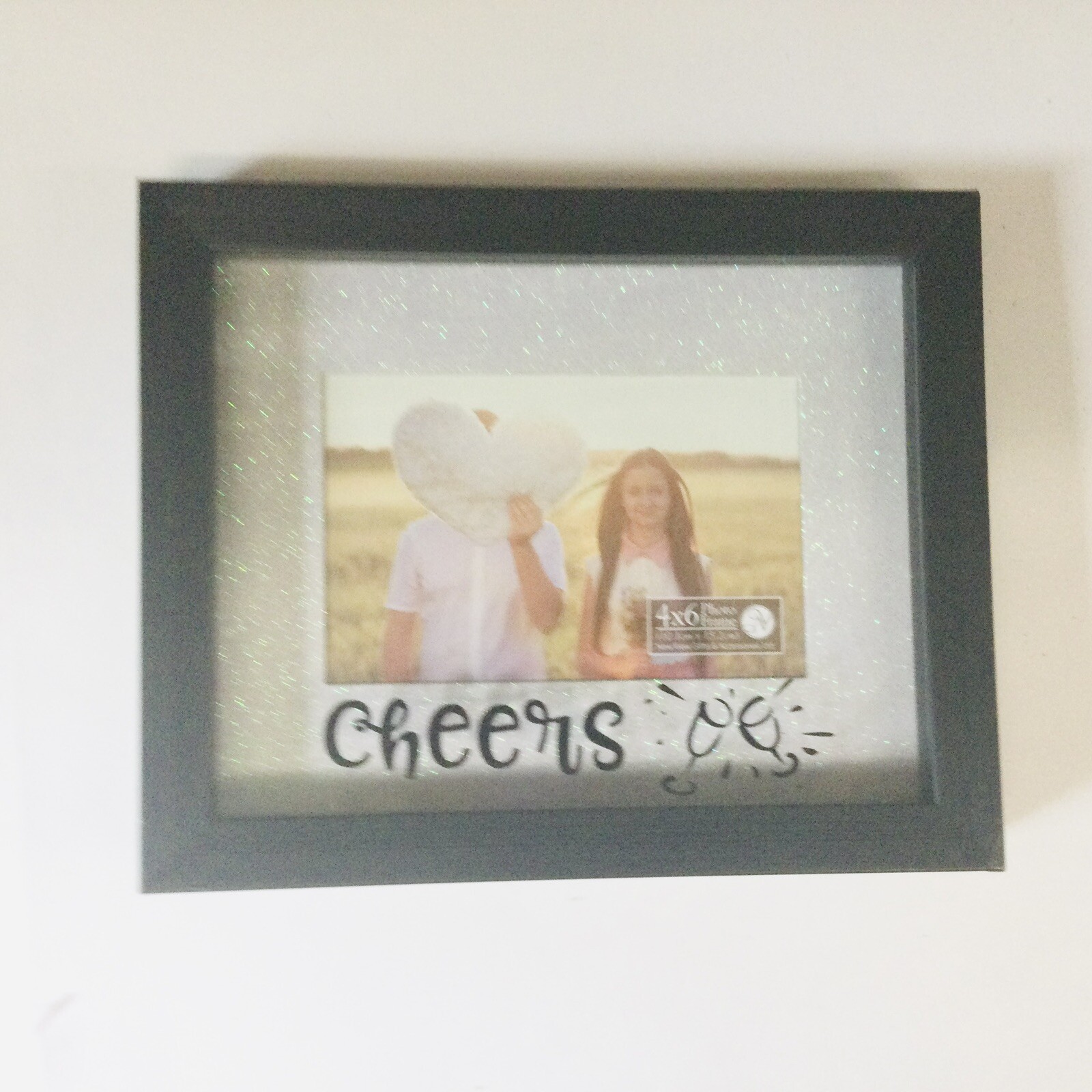 CHEERS White Photo Frame Silver Glitter Matte for photo Wedding 4×6, Prom, etc