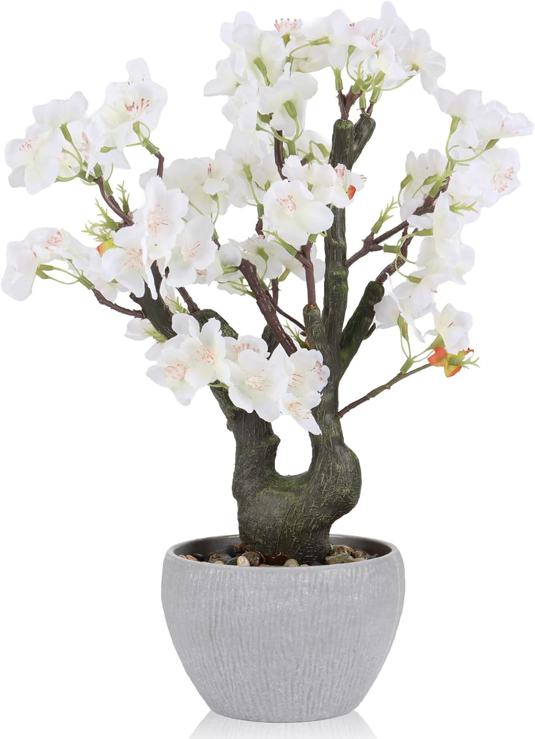 Realistic White Cherry Blossom Bonsai Tree – 15.7&Prime; Potted Floral Decor
