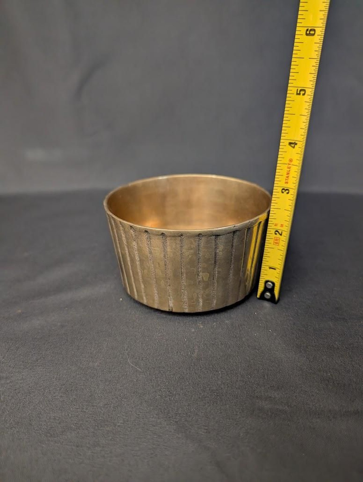 Vintage Solid Brass Cachepot Planter Bowl Ribbed Korean Brass Vessel
