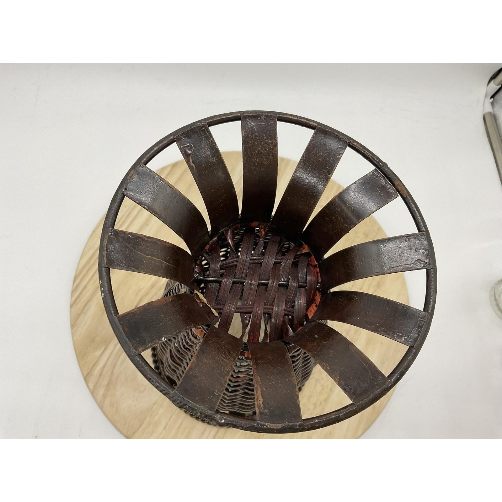 Woven Wicker Metal Vase Candle Holder Decorative Rustic Farmhouse Centerpiece