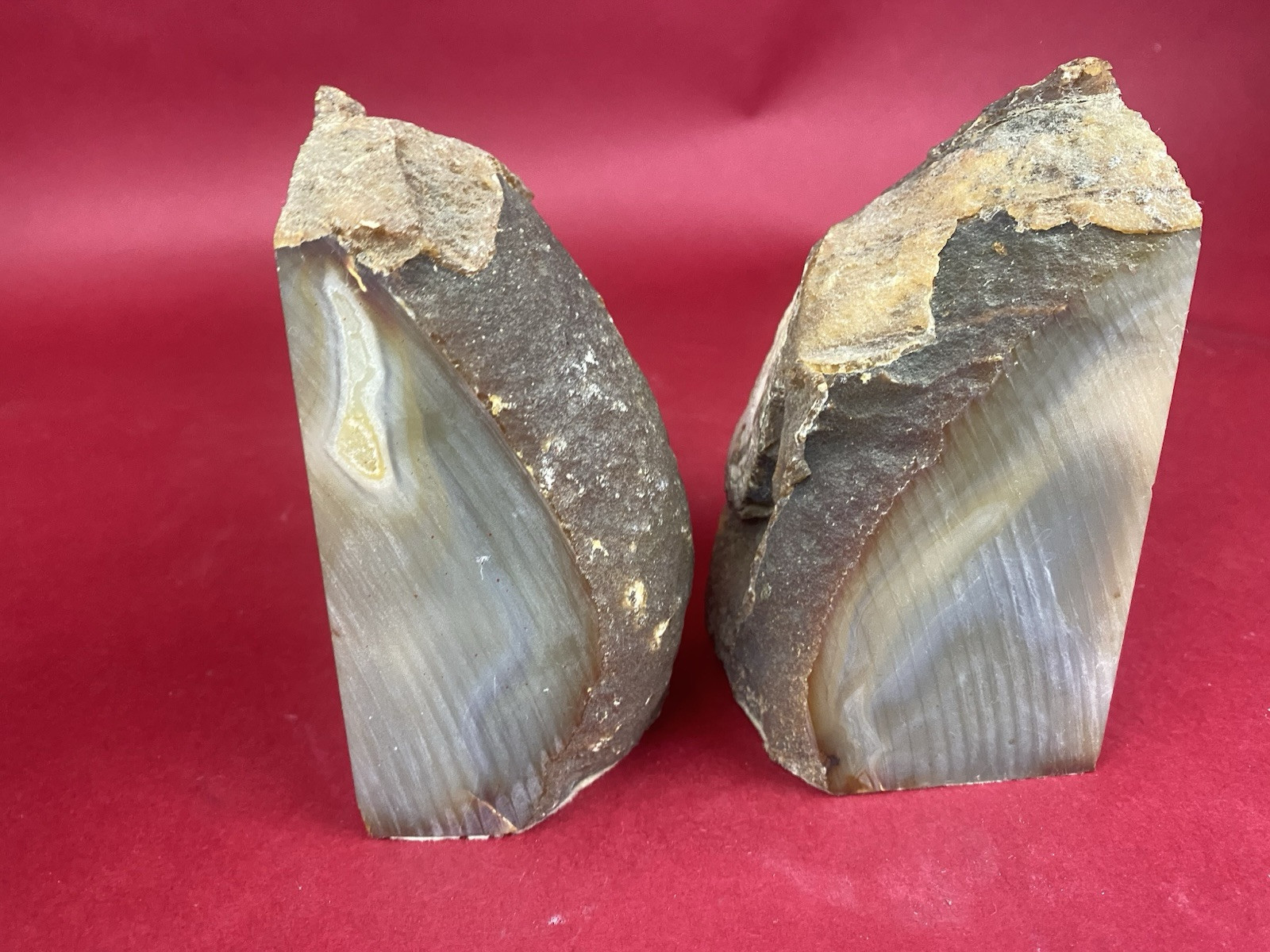 Geode Bookends 5 1/2” 7 Pounds Polished Thunder Eggs AS IS