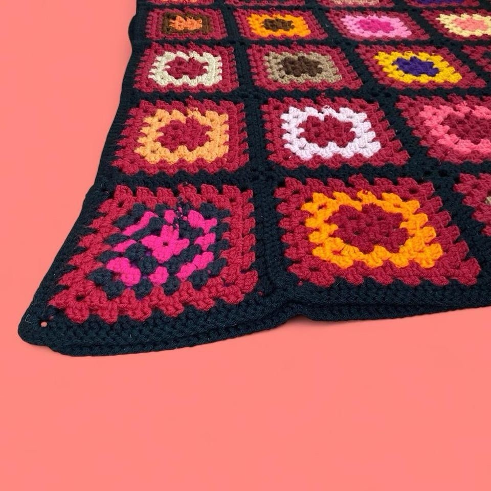 Vintage Handmade Colorful Granny Square Crochet Hippie Afghan Blanket