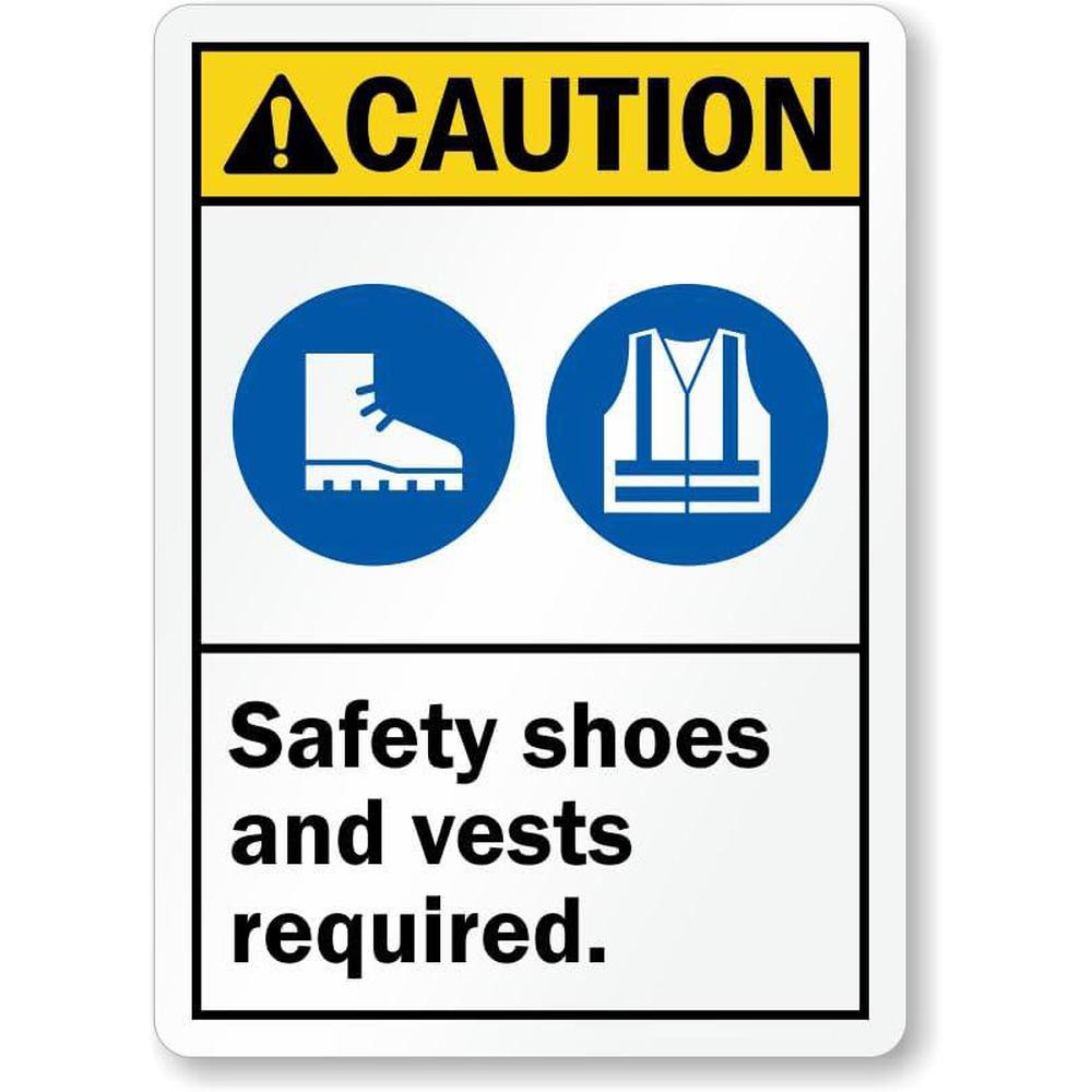 PPE Required Metal Sign Caution Safety Shoes And Vests Workplace Safety Wall Art