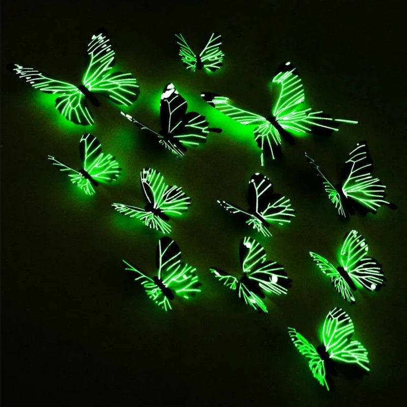 New 12Pcs 3D Luminous Butterfly Wall Sticker DIY Home Decor Modern Art