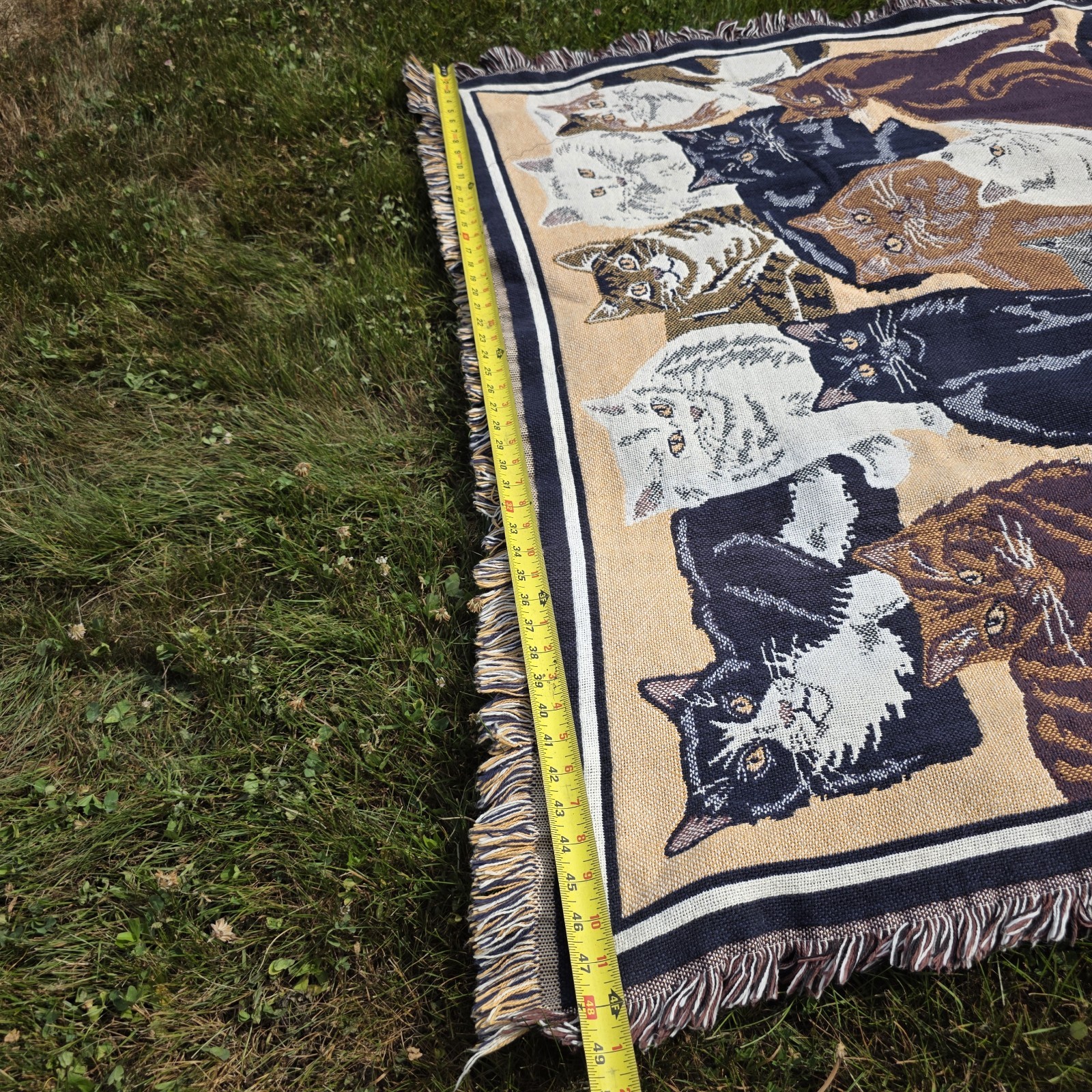 VTG Goodwin Weavers Cat Tapestry Blanket Woven Cotton Throw « Kitty Kingdom » USA