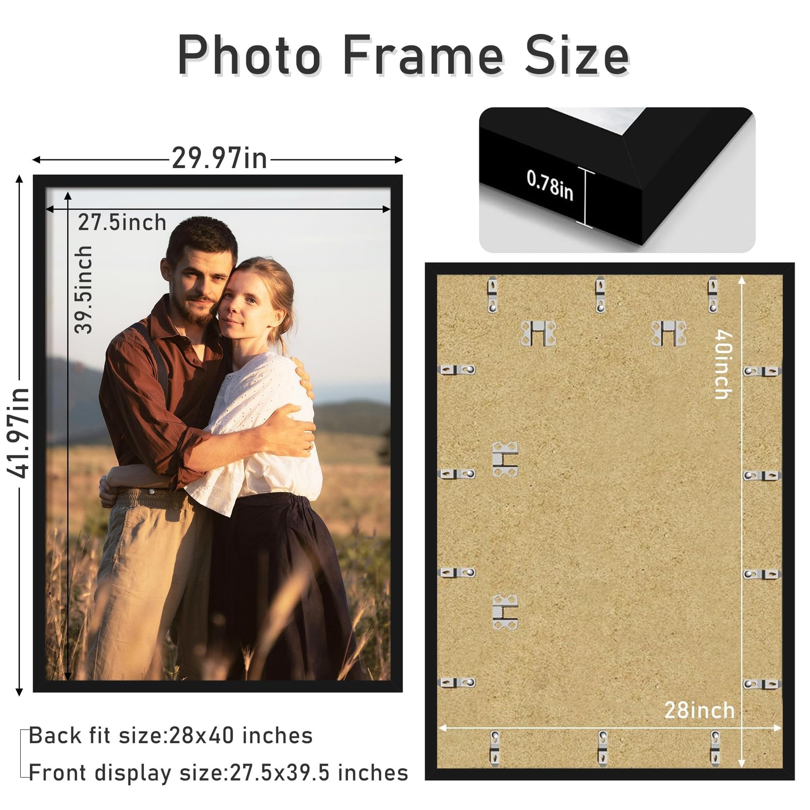 Black 28×40 Poster Frame for Vertical or Horizontal Wall Display, 1 Pack