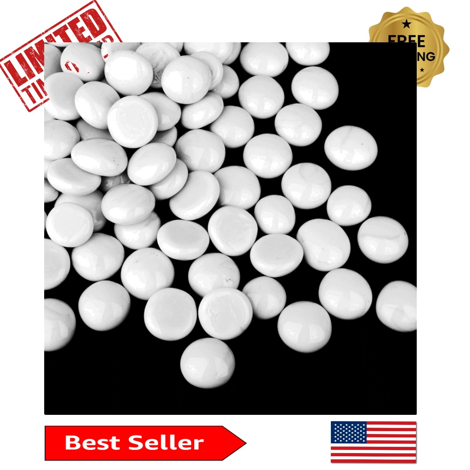 Sparkling Decorative White Glass Flat Pebbles – 1 LB | 85 Pcs for Crafts