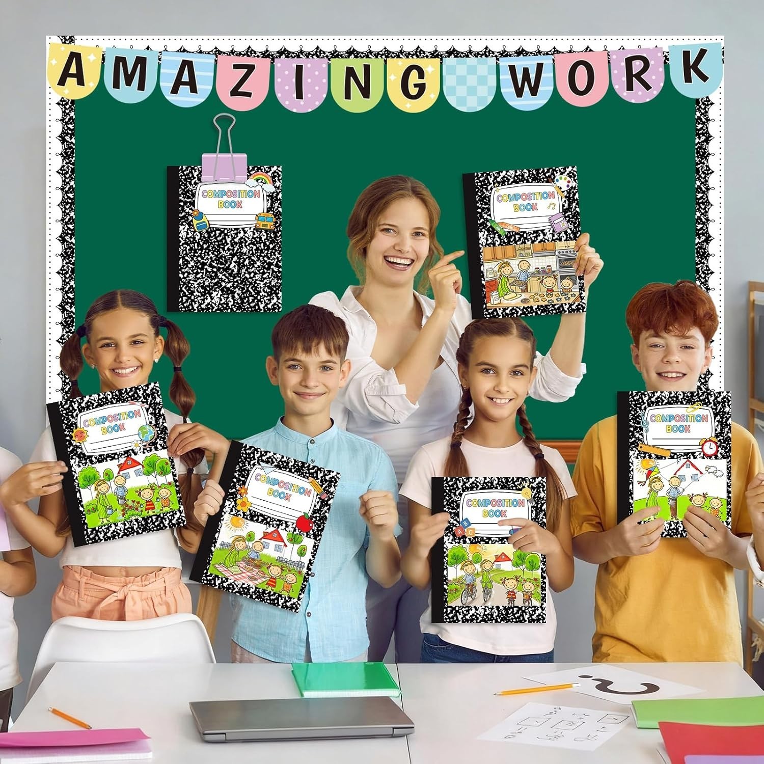 24 Pcs Student Work Display Bulletin Board Composition Notebook Classroom Dec…
