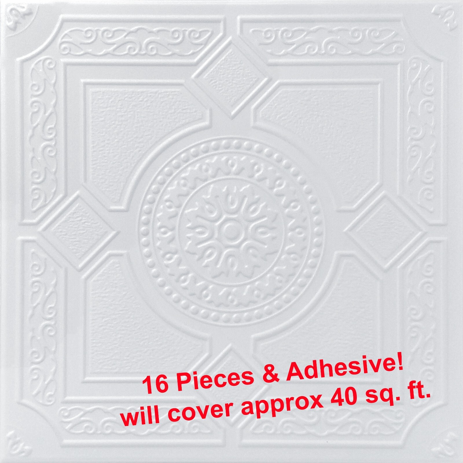 Ceiling Tiles, Glue Up Foam 20&Prime; x 20&Prime;, LIMA White, 16 pcs & Adhesive (1 Tubes)
