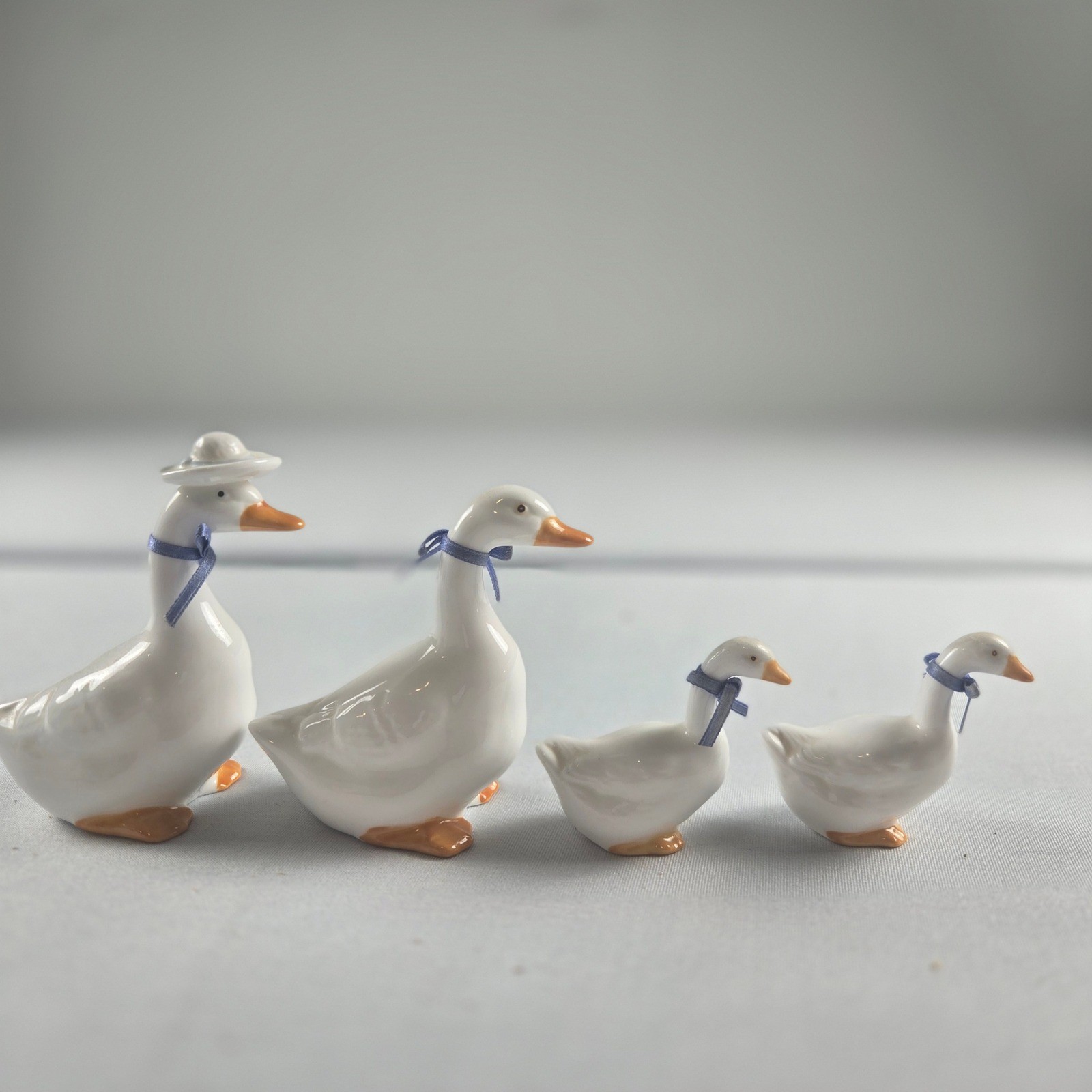 Vintage Goose Family Figurines Cottagecore Farmhouse Spring Decor Set of 4
