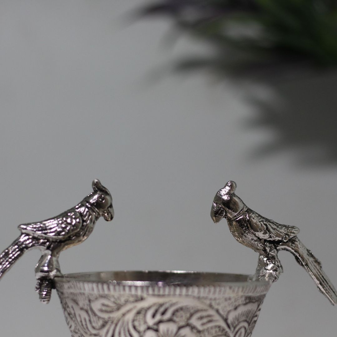 Handcrafted Silver Decorative Bowls Set | Floral Engraved Pair
