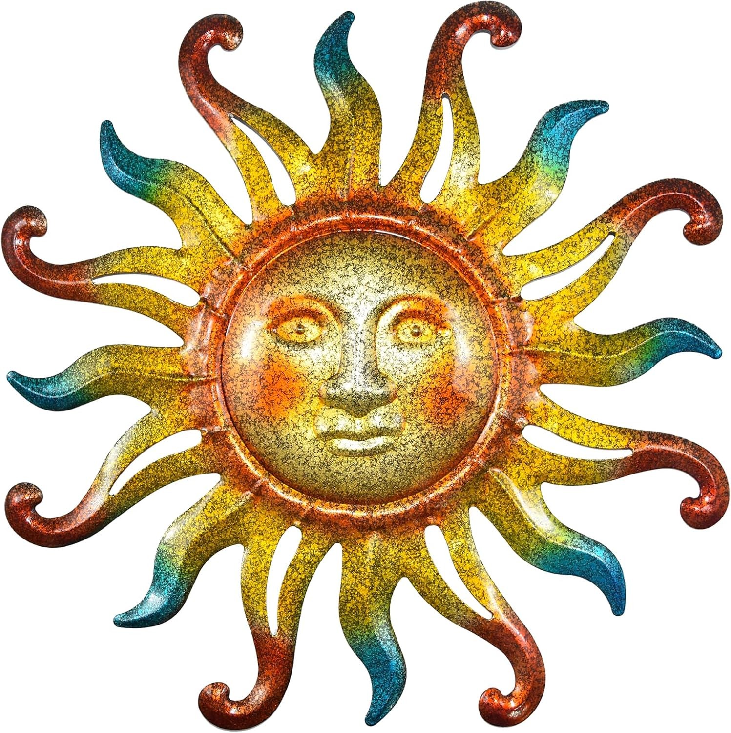 Metal Sun Wall Decor, Sun Face Sculpture for Outdoor Garden, Porch & Fence Art