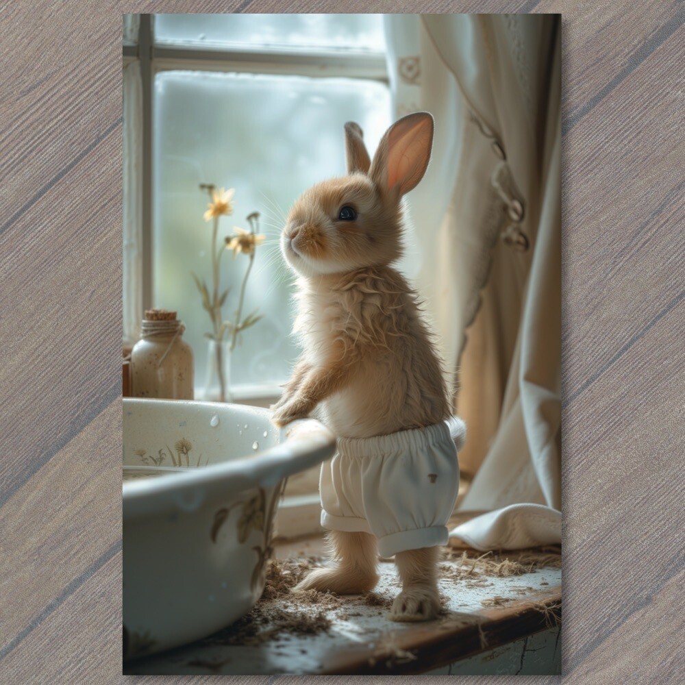 Art Print Bunny Rabbit Robe In Bath Bathrobe Bathroom Cute Shower Clean Robe