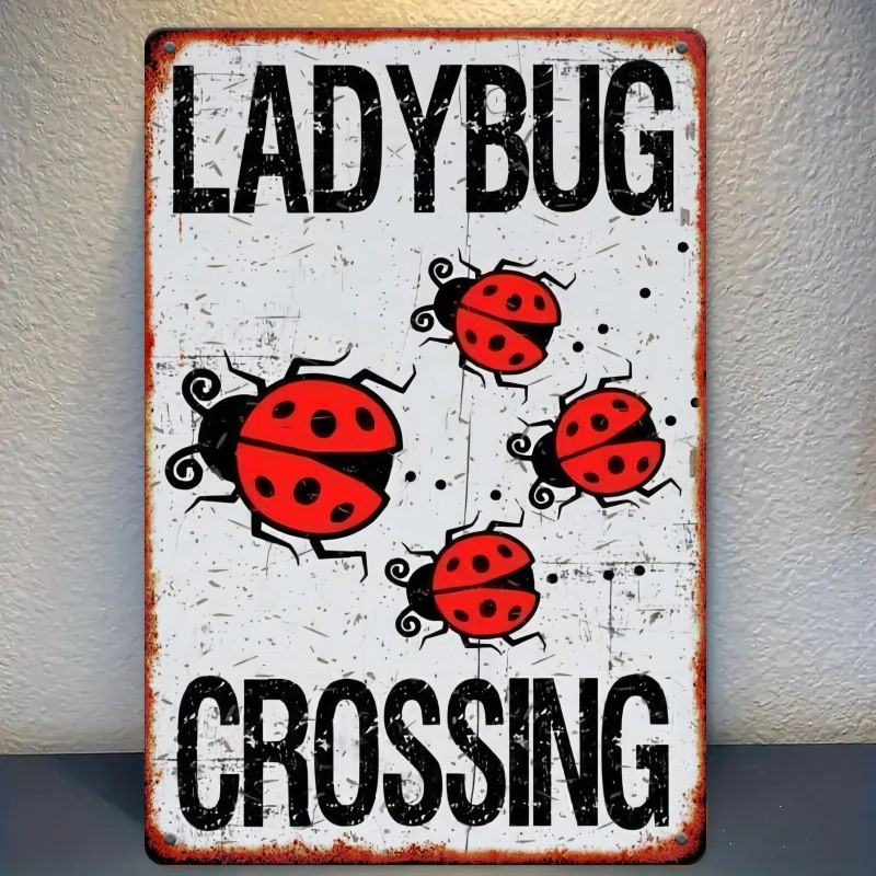 Vintage Ladybug Sign Aluminum 8×12 Inch Funny Distressed Red Outdoor