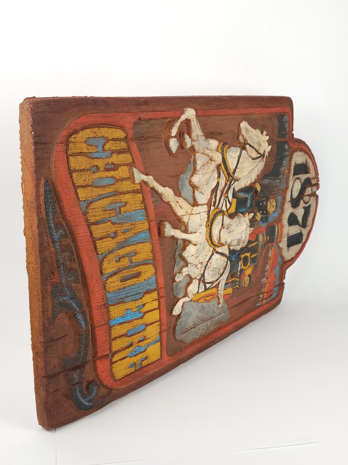 Vintage Faux Carved Wood Foam 1871 Chicago Fire Wall Plaque Firefighter Sign 20&Prime;
