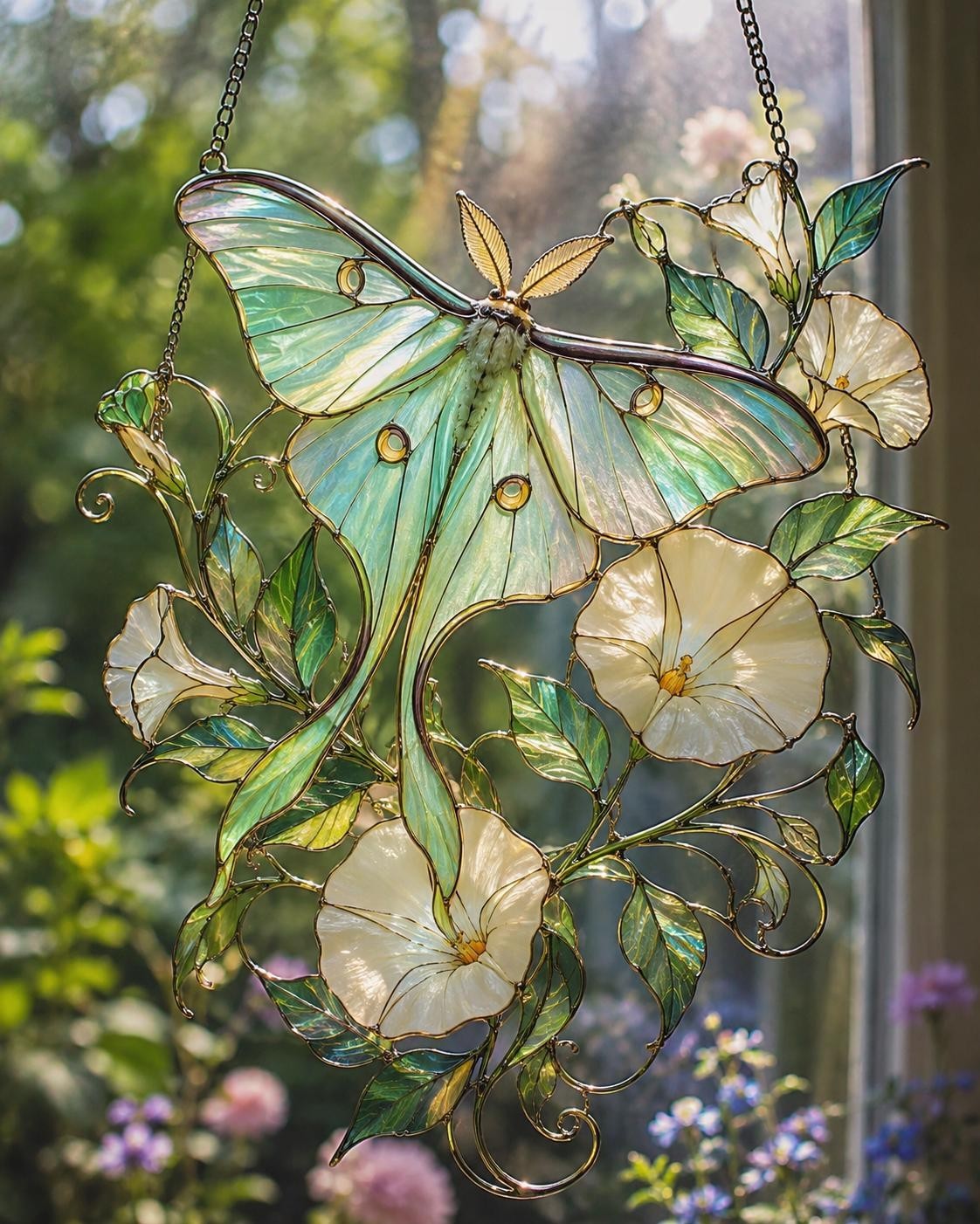 Luna Moth Acrylic Suncatcher – Butterfly Window Hanging, Flora Nature Decor Gift
