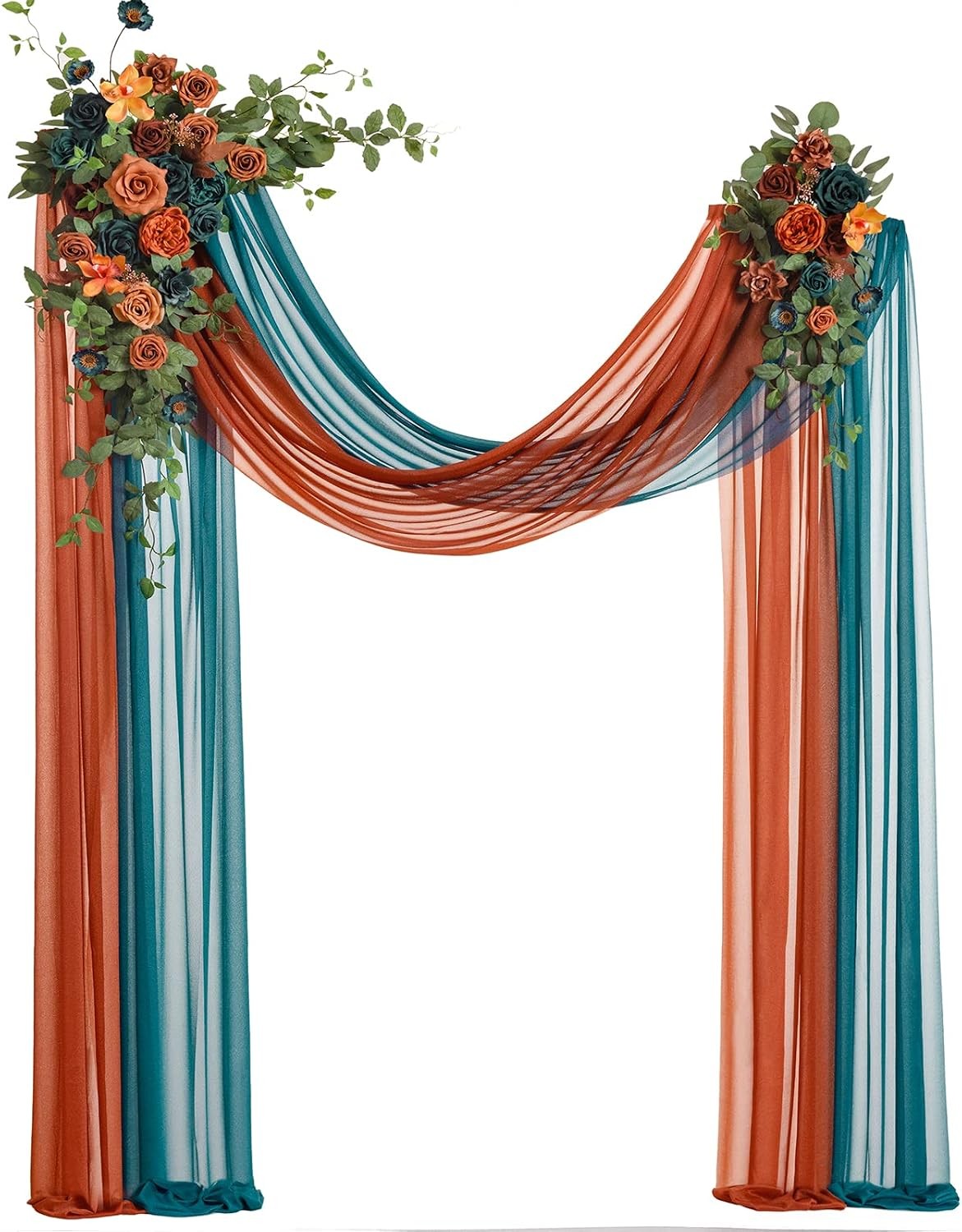 Ling&rsquo;s Moment Teal Orange Artificial Wedding Arch Flowers Kit Pack of 4, 2pcs