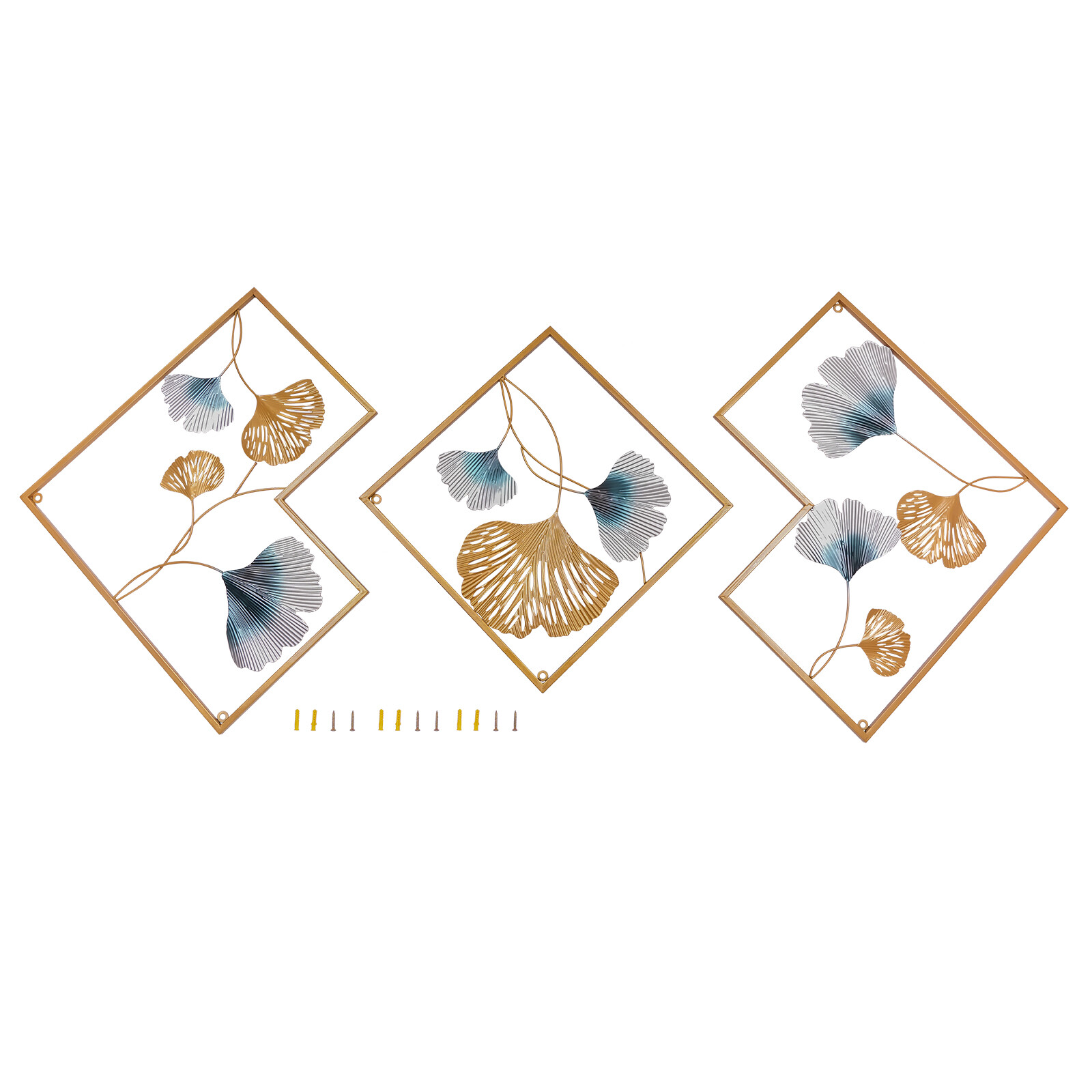 Gold Set of 3 Ginkgo Wall Art Hanging Sculpture Home Art Decor 164*2*70.5cm NEW