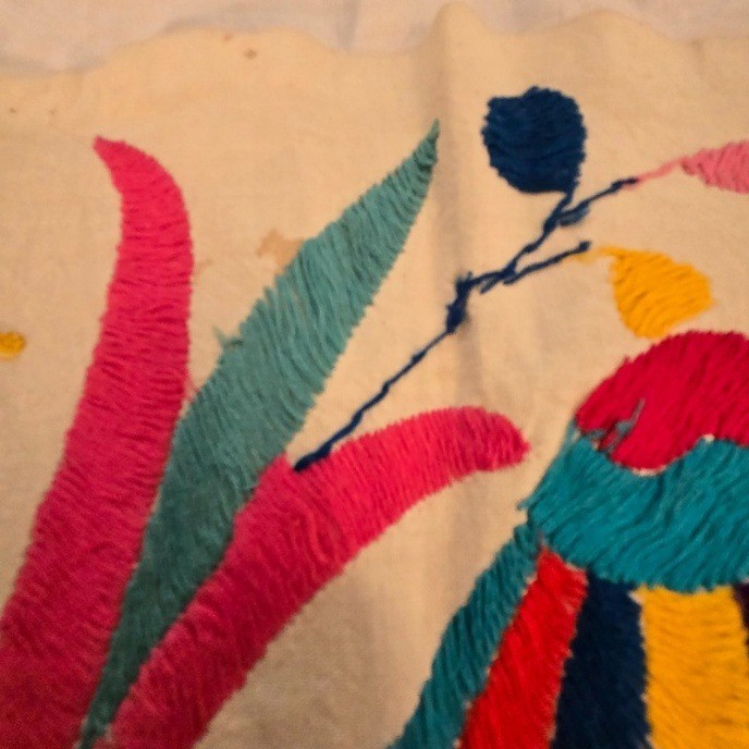 Vintage Otomi Tenango Embroidery Mexican Fold Art Textile Wall Hanging 34&Prime;x28&Prime;