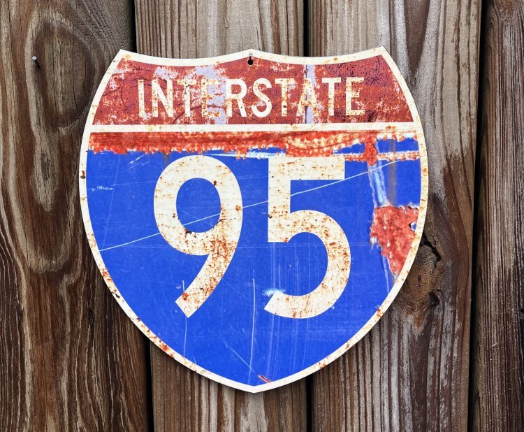 Weathered Aluminum 12&Prime; x 12&Prime; Interstate highway sign – Choice of Hwy number