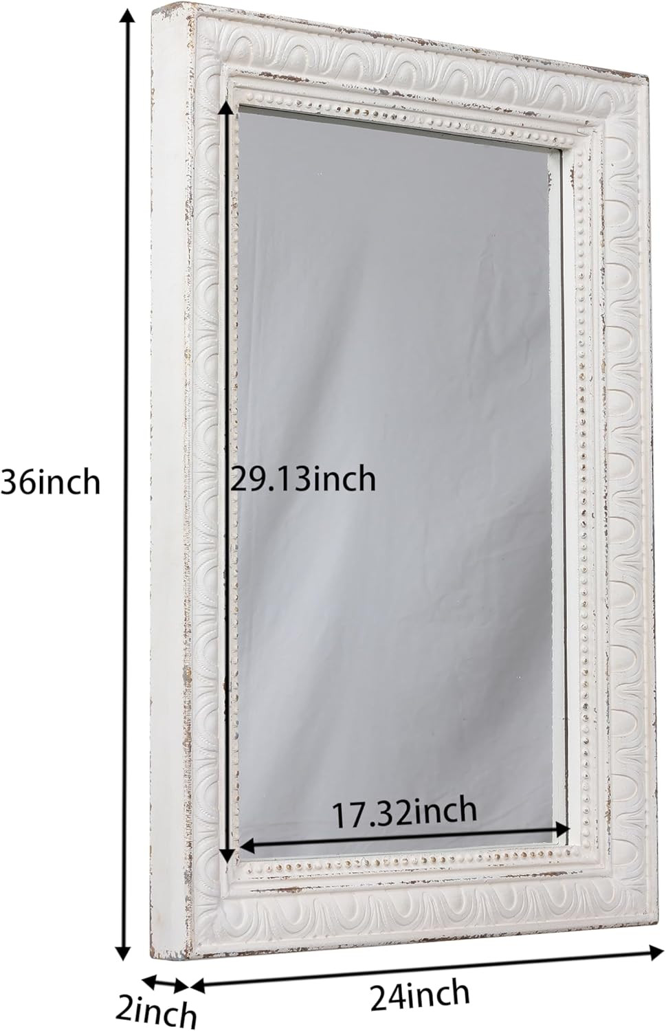 Rustic White Vintage Wall Mirror 24×36 Inches – Decorative Home Accent