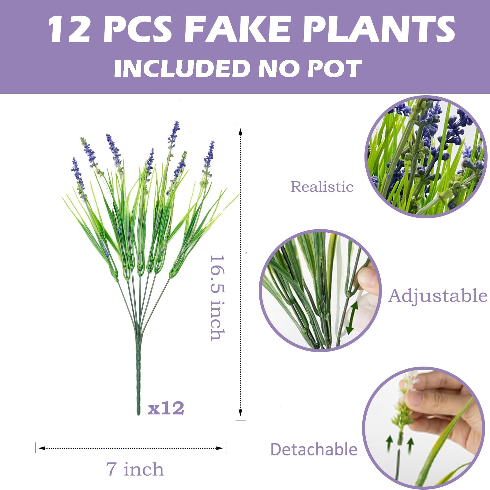 Outdoor Faux Plants, 12 Pcs Fake Plant UV Resistant Monkey Grass Lavender Flo…