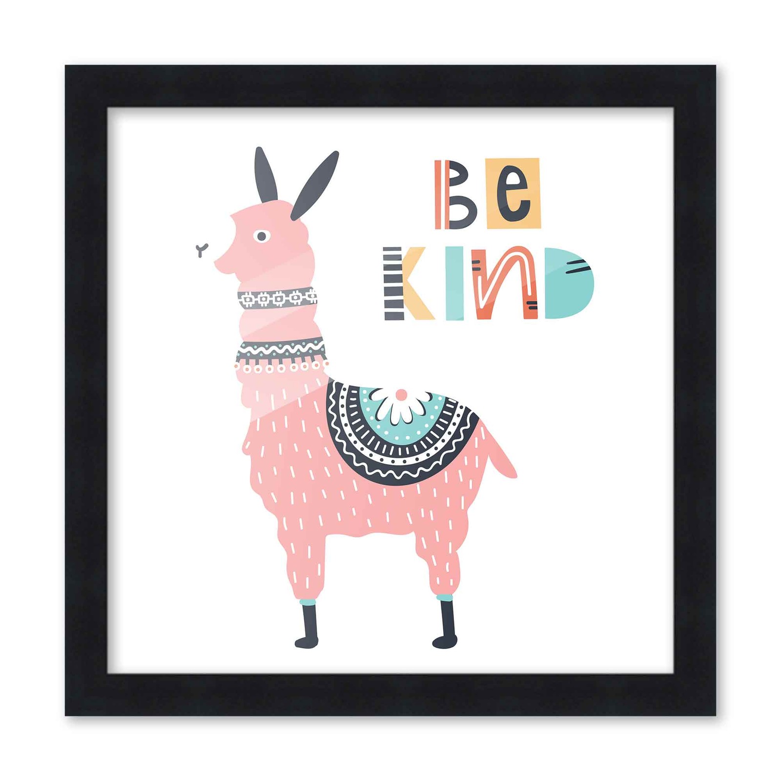 10×10 Framed Nursery Wall Art Be Kind Poster in Black Wood Frames For Kid Bedroo