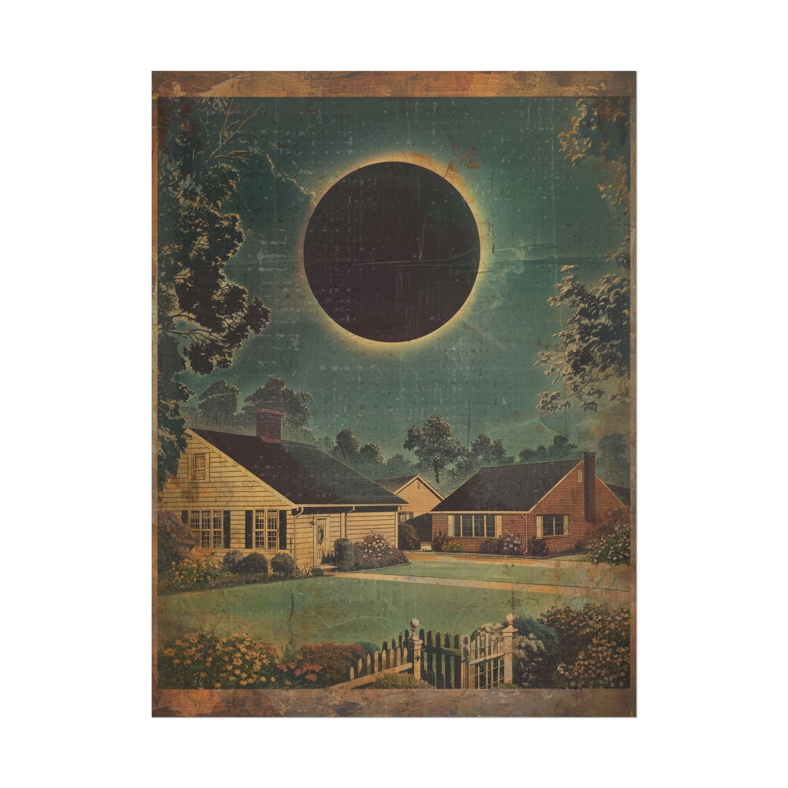 SOLAR ECLIPSE WALL ART, Celestial Moon Poster Print, Retro Astronomy Lunar Decor