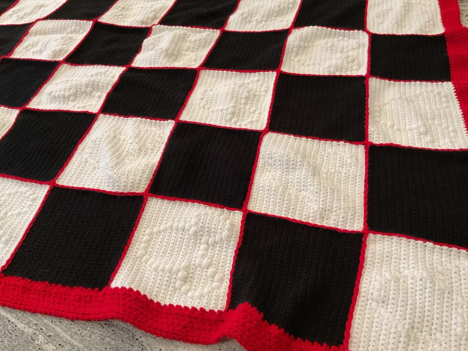Granny Square Afghan Handmade Black Red White Blanket Throw Disney Mickey Mouse