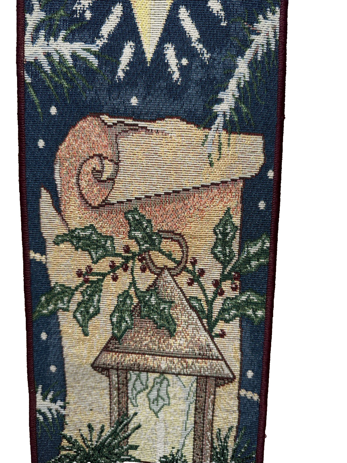 Christmas Holiday Tapestry Bell Pull Wall Hanging Star Lantern