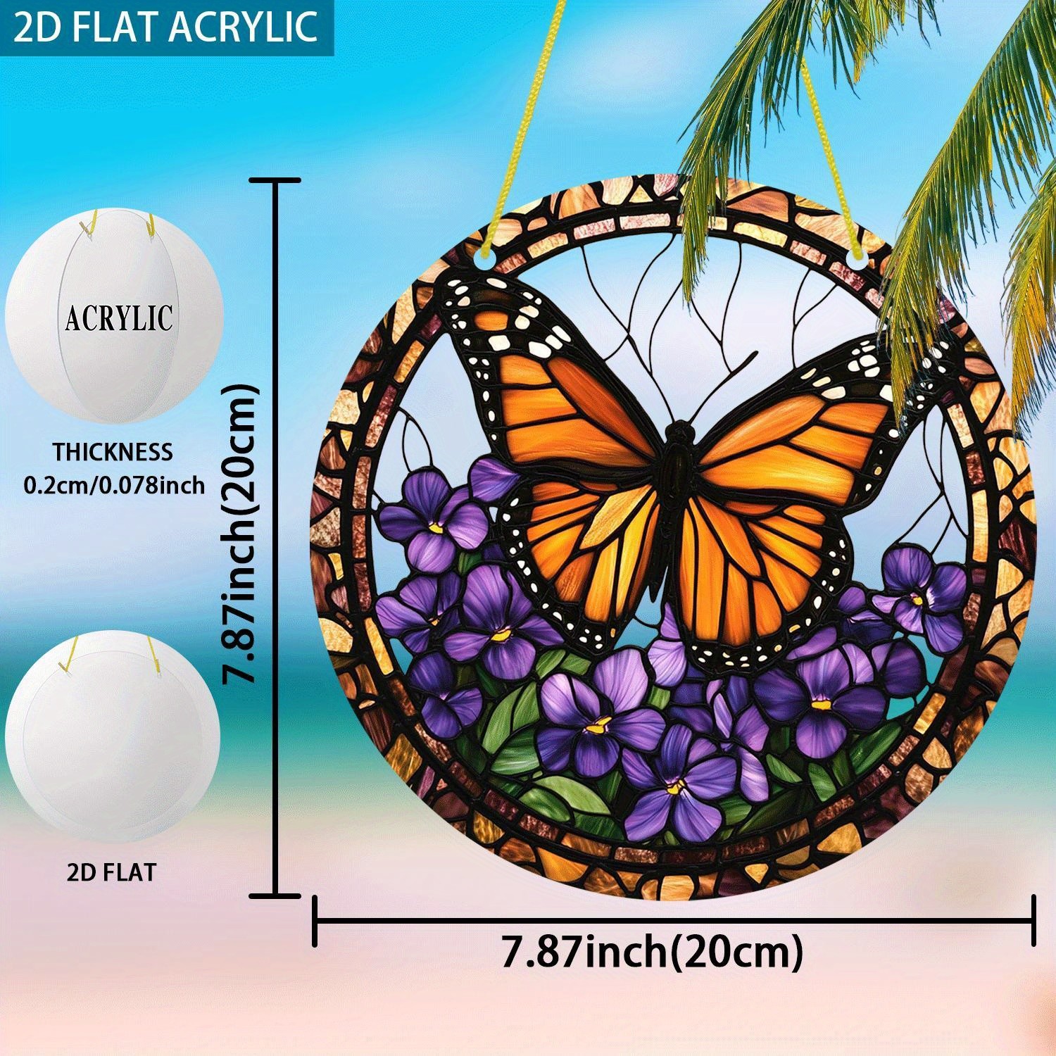 Monarch Butterfly Stained Acrylic Suncatcher Purple Violet Hanging Decoration