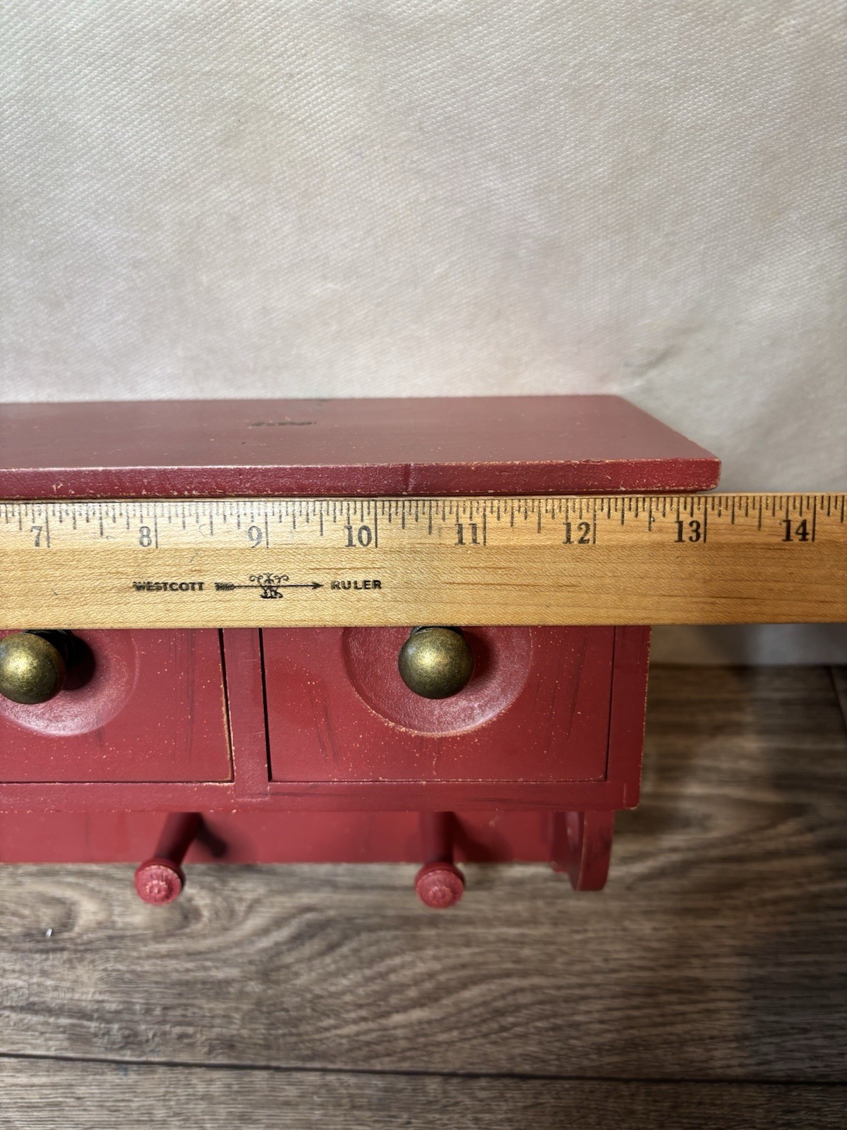 Rustic Farmhouse Red Wooden Wall Shelf Coat Rack 3 Drawers Key Holder Decor 13in