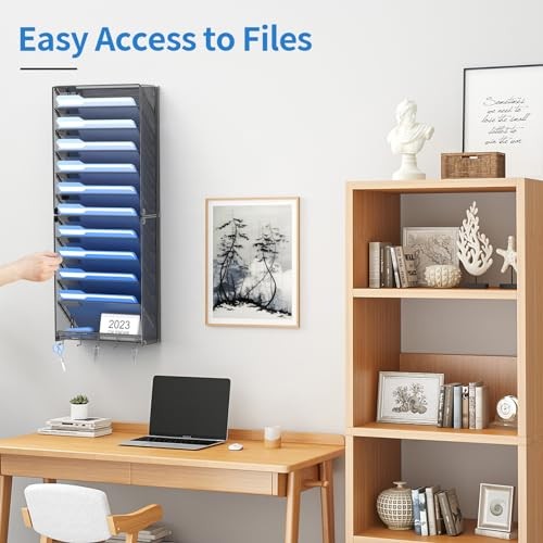 Hanging Wall File Organizer with Hooks, 12 Tier Vertical Wall Mount 12 Pocket