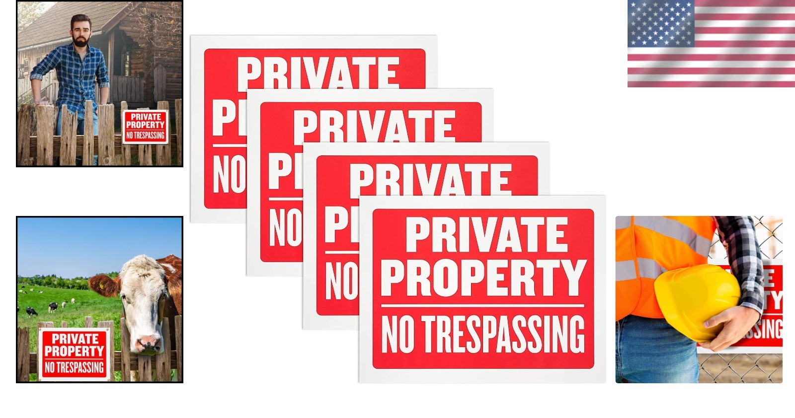 Easy Mount 4 Pack No Trespassing Signs 9×12 Inch Weatherproof for Security