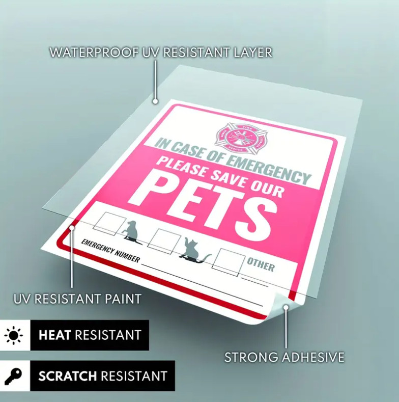 Emergency Pet Saving Sticker Rescue Decal Safety Life Saving Dog Cat 4&Prime; x 5&Prime;