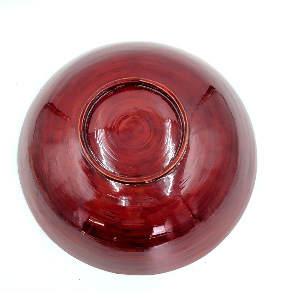 Dark Red Decorative Spun Bamboo Bowl Lacquer Finish 16&Prime; Diameter – See Photos