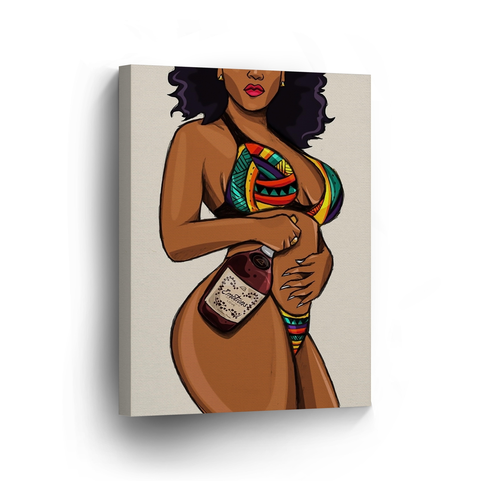 Half Naked African Woman Whiskey Bottle White CANVAS PRINT Wall Art Home Decor