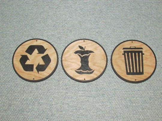 Set of 3 Recycle, Trash and Compost Rustic 3 1/2&Prime; Round Wood Signs, Garbage