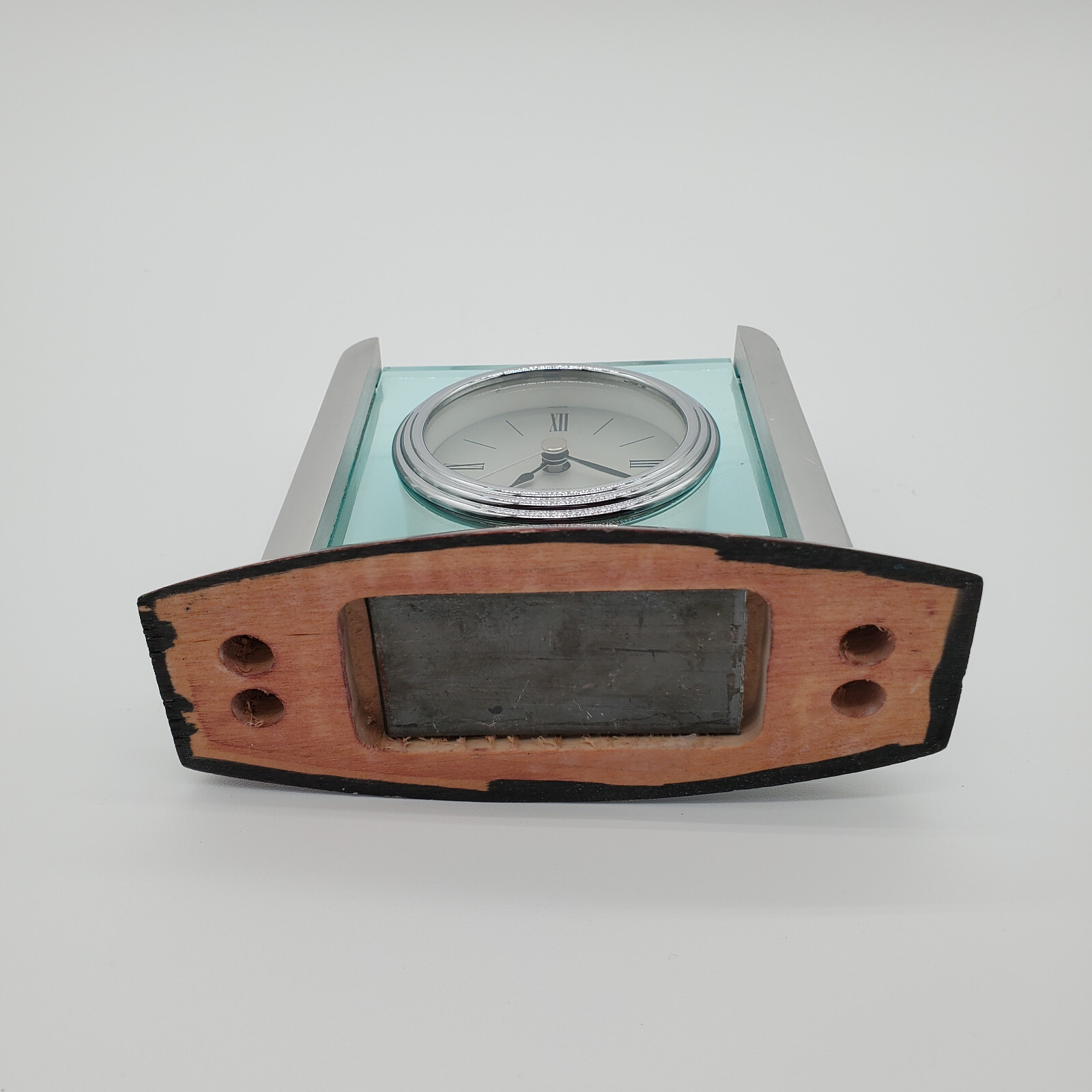 Mactec Branded Quarts Desk Clock Clear with Silver Tone on Red Wood