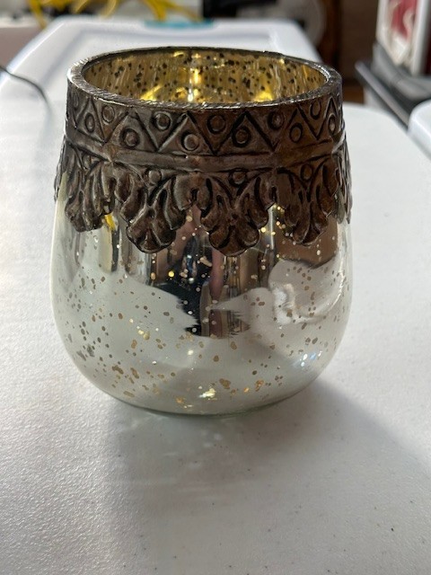 Mercury Glass Filigree Silver Color Metal Cachepot Vase Tea light holder
