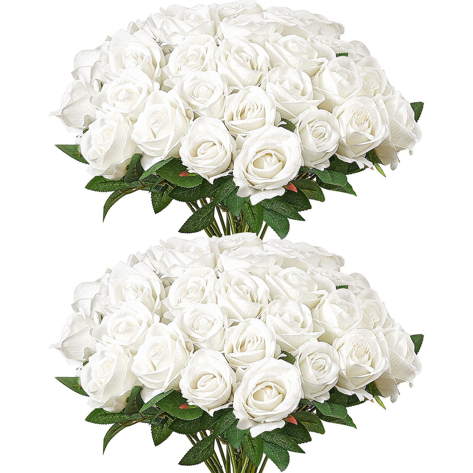 VEVOR 60Pcs White Roses Artificial Flowers Realistic Bouquet for Xmas Home Decor