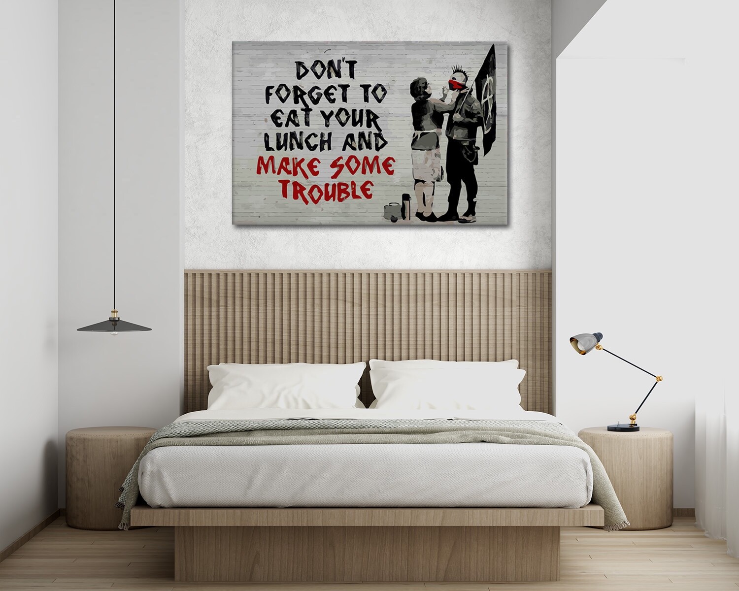 BANKSY Canvas Wall Art « Don&rsquo;t Forget To Eat Your Lunch » Framed Artwork Prints
