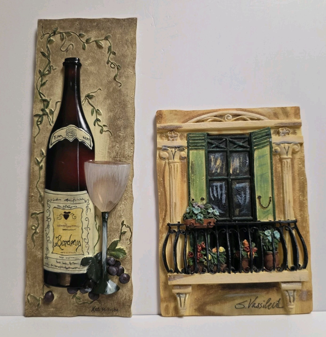 Kate McRostie Silvia Vassileva 3D Resin Tuscan Wall Plaque Art Pair Decor Sets