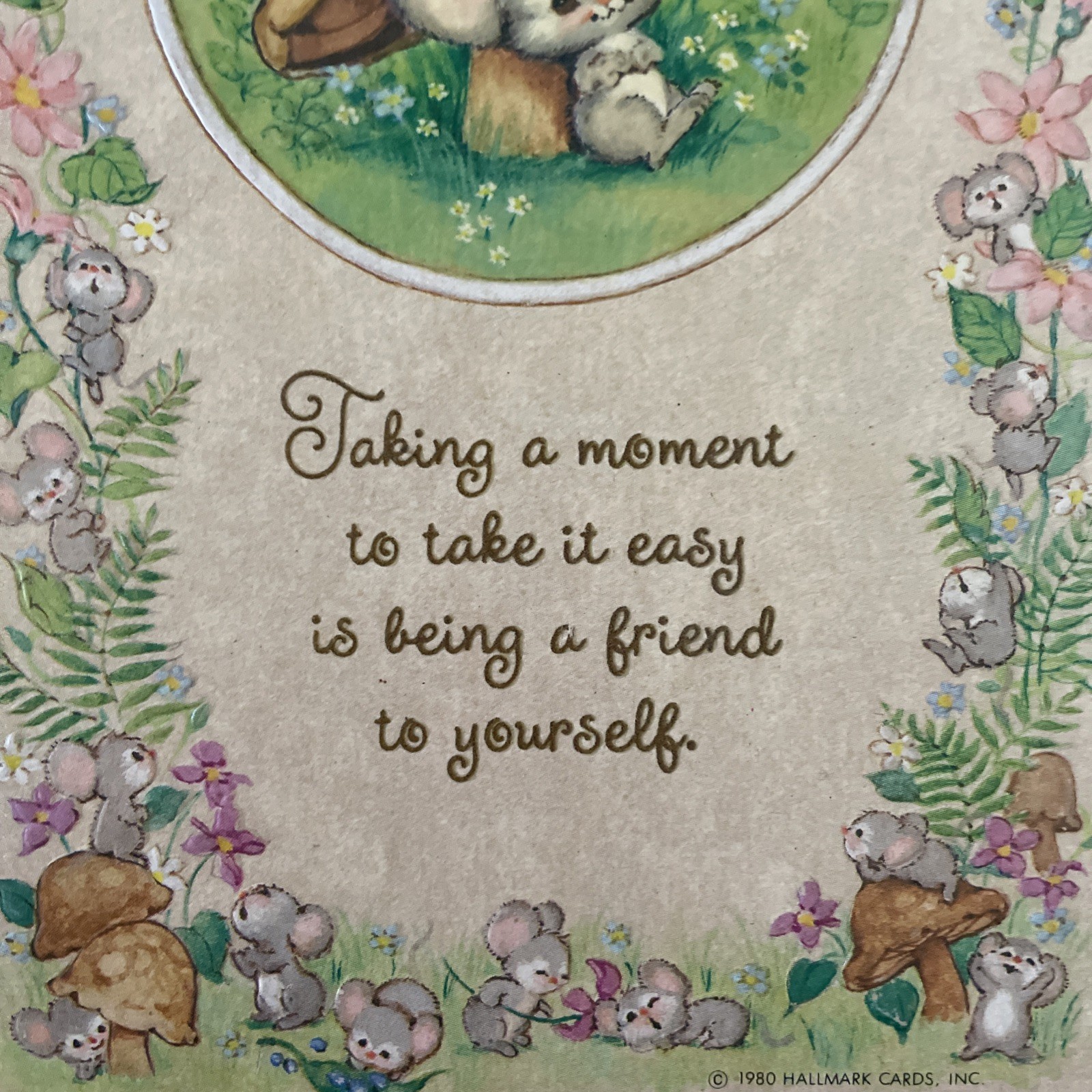 Vintage 1980 Hallmark Cards Wooden Wall Plaque Mouse Mushroom Take It Easy