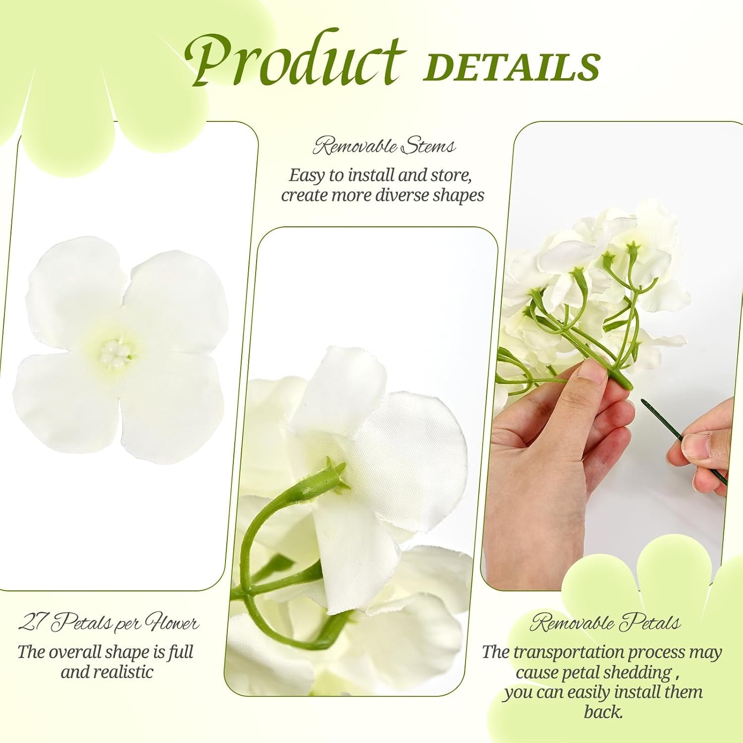 100Pcs Hydrangeas Artificial Flowers,Ivory Silk Fake Hydrangeas Flowers Heads