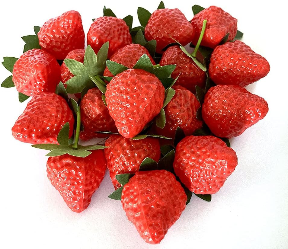 18PCS Plastic Artificial Red Strawberries Fake Lifelike Simulation Realistic Str